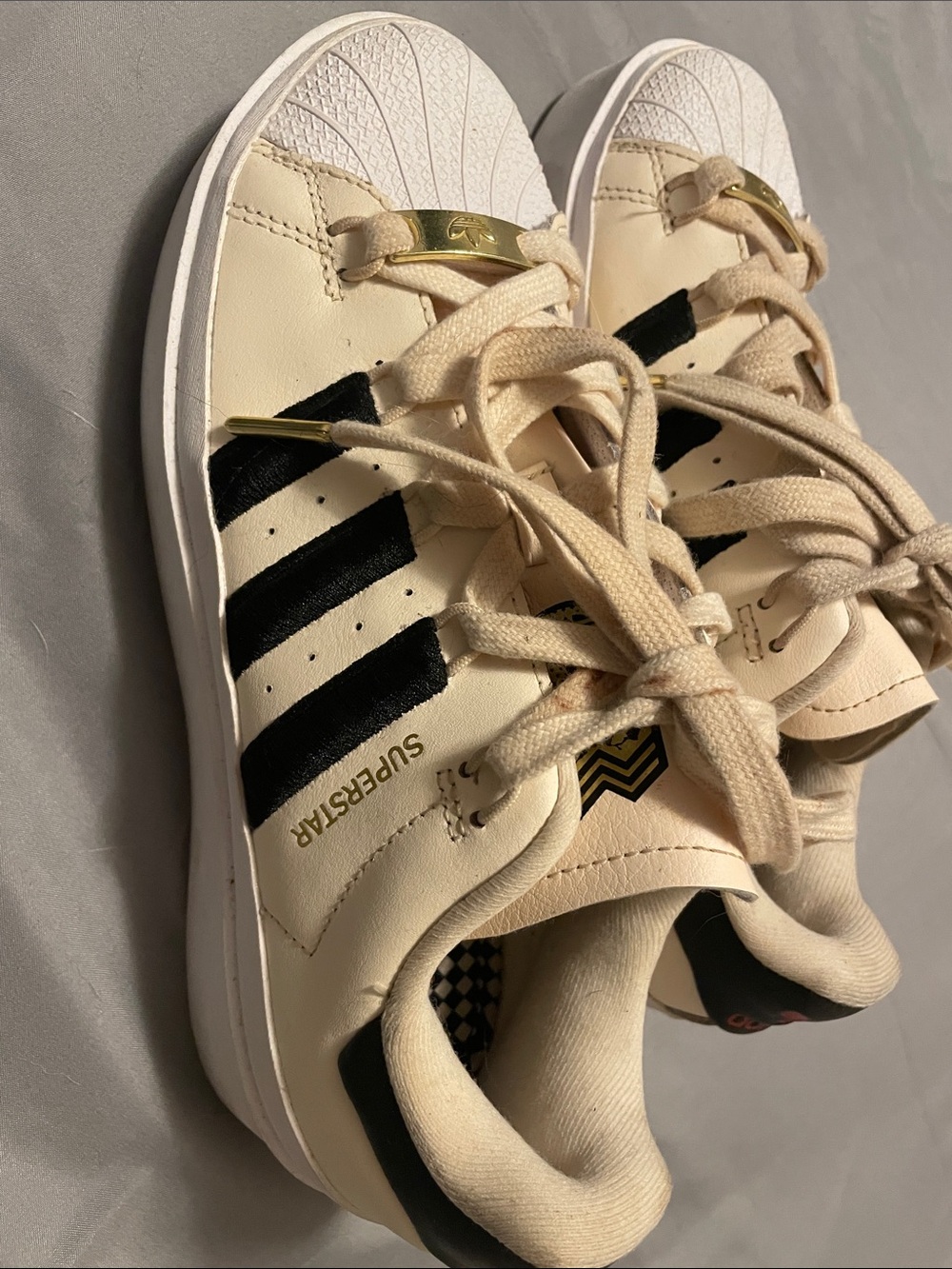 adidas Cream & Black Superstar Lace-Up Sneakers